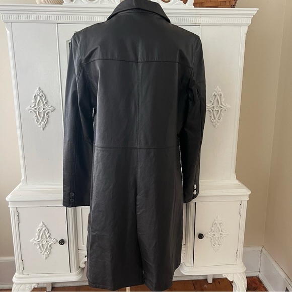NWT Black Leather Trench Coat - Picture 5 of 16